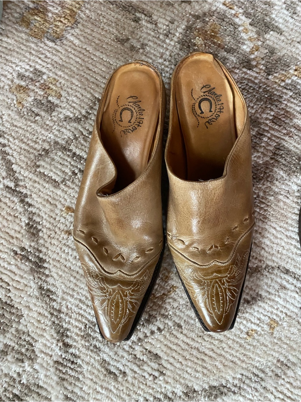 Lucchese Metallic Tan Leather Pointed-Toe Heeled Mules
